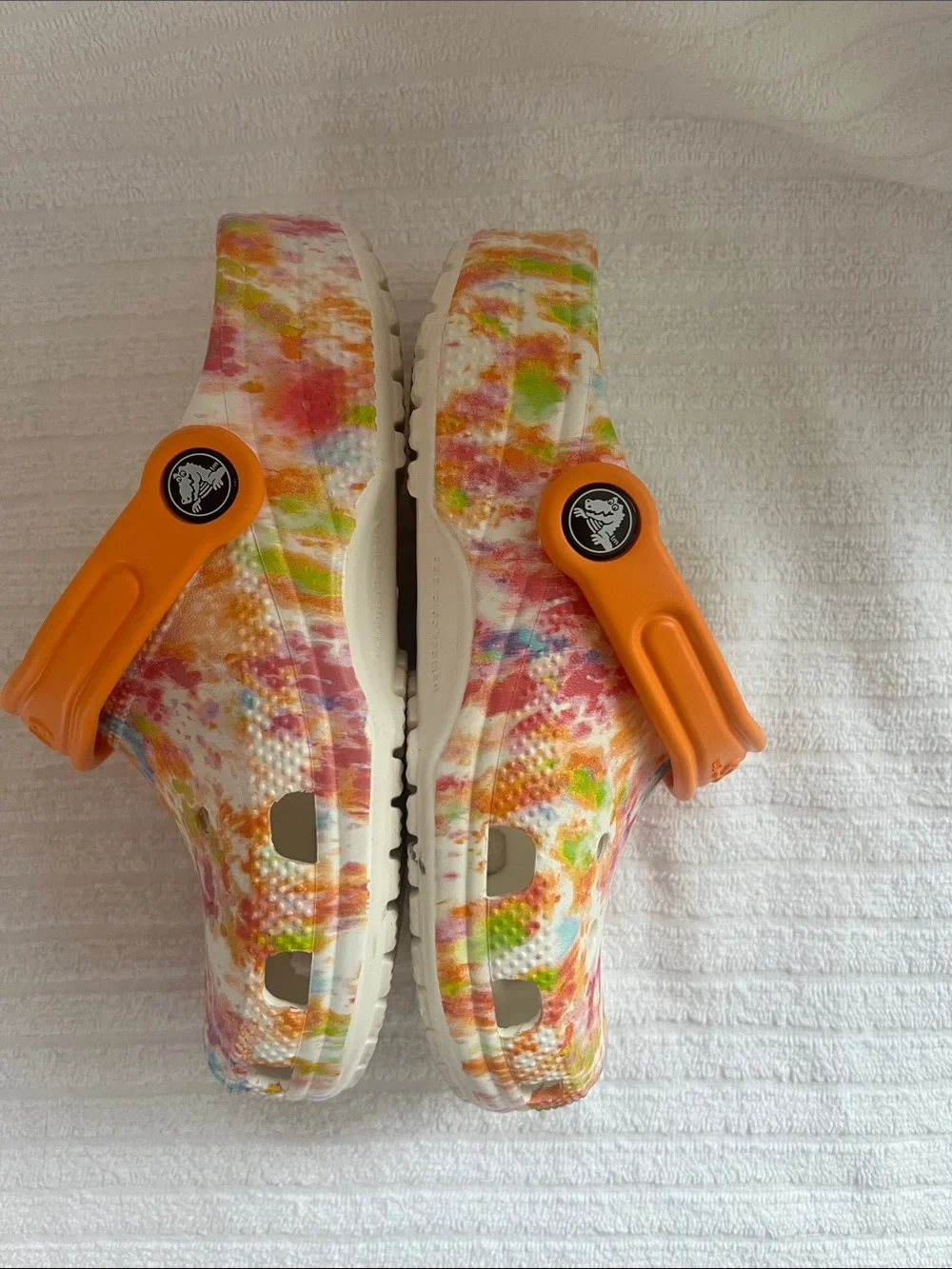 CROCS Kids Multicolor Splash Clogs with Orange Strap